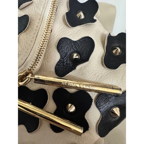 Henri Bendel Black Floral Studded Cream Leather Chain Shoulder Bag - Picture 9 of 10